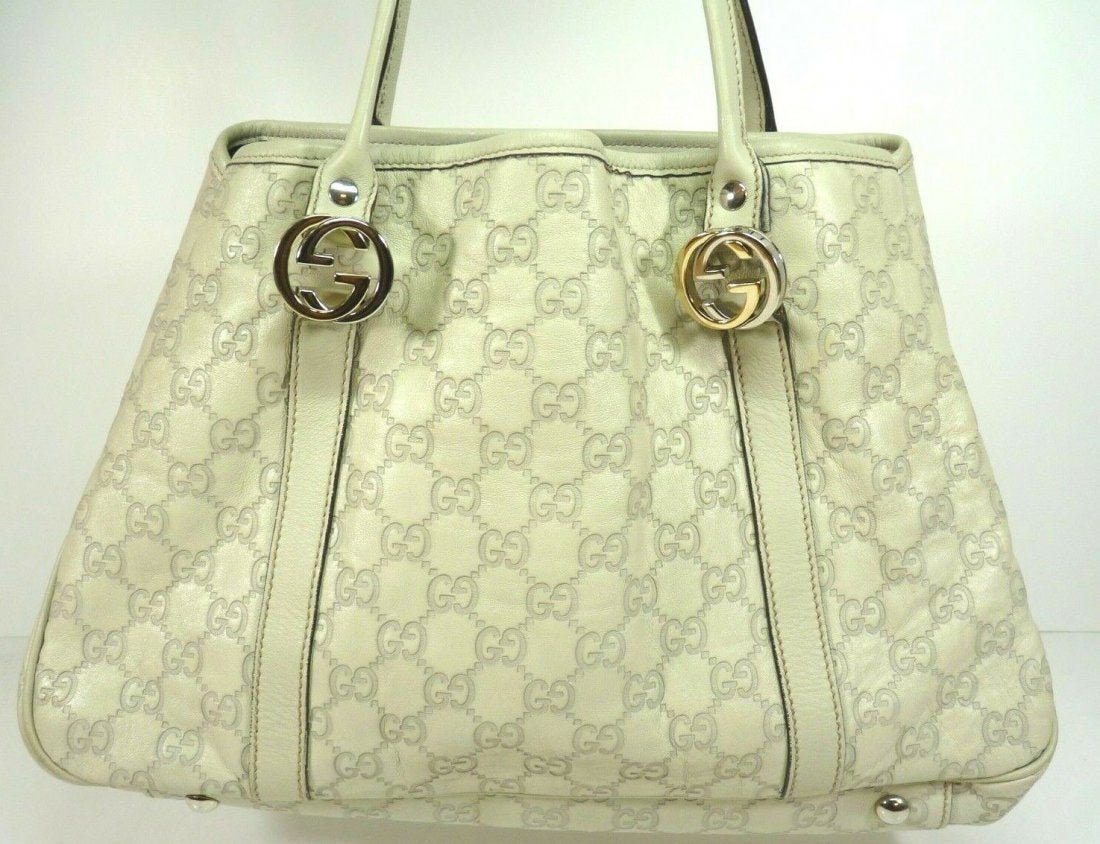 Gucci GG 232957 Shima GG Twins White Leather Tote Bag: Gucci GG 232957 Shima GG Twins White Leather Tote Shoulder Bag. Size 15" x 8" x 4". Strap drop 8". Made in Italy. Great condition. In house shipping is available, buyer pays shipping cost.
