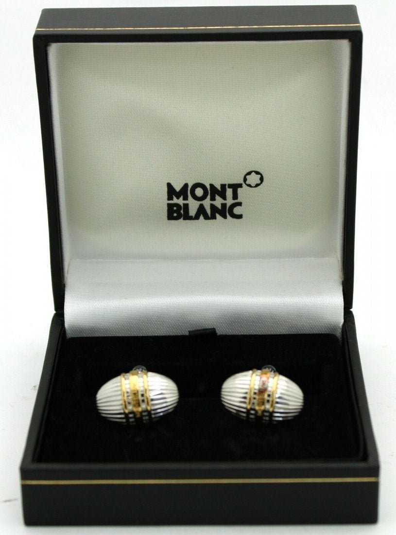 Montblanc Solitaire Sterling Silver 925 Cufflinks Case: Montblanc Solitaire Sterling Silver 925 Cufflinks with Case. Measurements of each cuff link is: approx. 0.7 x 0.5 inches. Weight - 19.0 gr / 12.2 dwt. In house shipping is available, buyer pays shippi