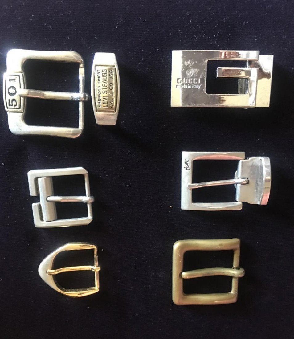 Lot 6 Vintage Belt buckles Versace Levis 501 Gucci YSL: Lot of 6 Designer Belt buckles: Versace Levi's 501 ,Gucci, DG, YSL