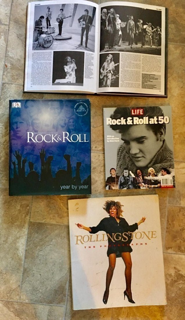 Lot 4 Books Rock & Roll Memorabilia Beatles: Lot of 4 Books Rock & Roll Memorabilia: 1) Rock & Roll Year By Year by Luke Crampton & Dafydd Rees Hardcover 599 pages. 12" x 10". excellent condition. 2) Rock Giants by Peter Herring Hardcover 224 pa