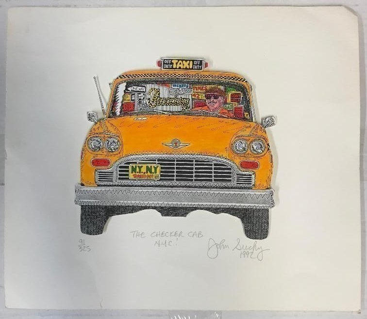 John Suchy 3D Pop Art Limited Edition Mixed Media NYC: John Suchy (American, b.1946) 3D Pop Art Limited Edition 91/325 Lithograph NYC Cab. Pencil signed and dated 1992 lower right. Measures 12.75" x 11", image 7" x 7". In house shipping is available, buye
