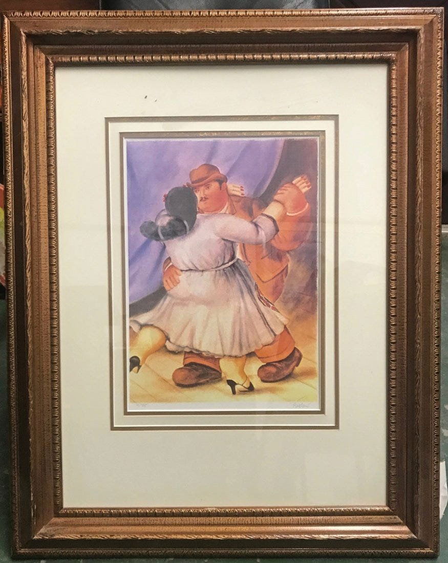Fernando Botero Dancing Couple Signed Limited Edition: Fernando Botero Dancing Couple Signed Limited Edition Print. Measures 15" x 10" framed. In house shipping is available, buyer pays shipping cost.