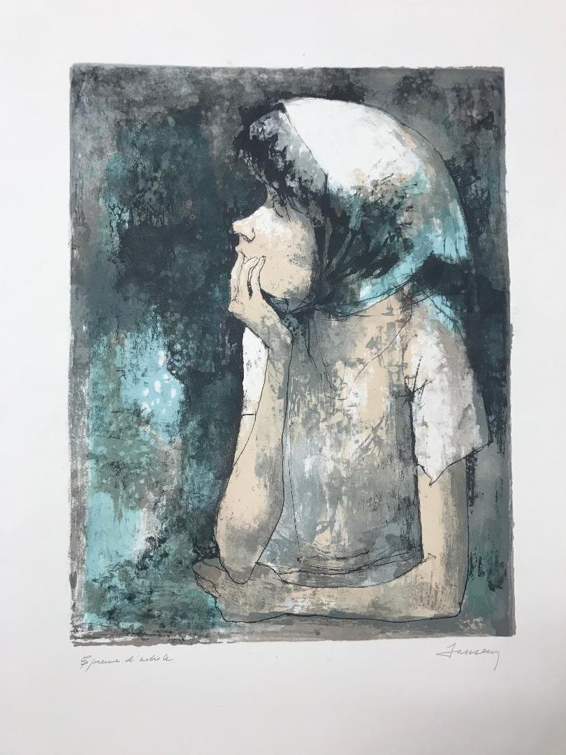 Jean Jansem (French-American, 1920-2013) Lithograph: Jean Jansem (French-American, 1920-2013) Pencil Signed Lithograph "Girl With Kerchief". Size 26" x 20". In house shipping is available, buyer pays shipping cost.