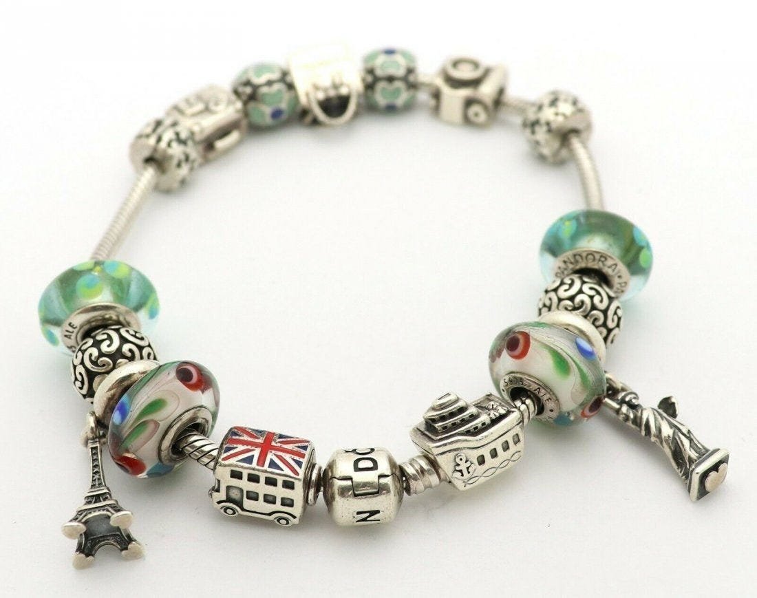 PANDORA Sterling Silver Travel Green Flower Bracelet (1 of 12)