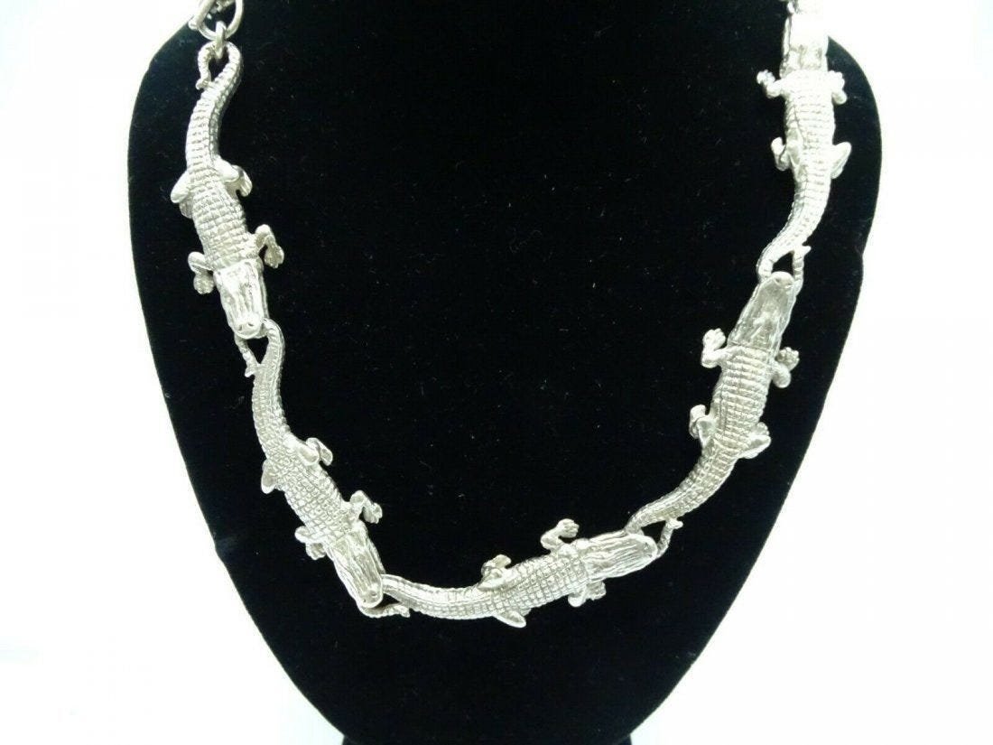 925 Sterling Silver Handmade Alligators Necklace 19" (1 of 12)