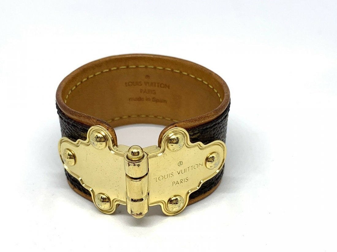 LOUIS VUITTON LV Monogram Canvas Brown Save It Bracelet (1 of 12)