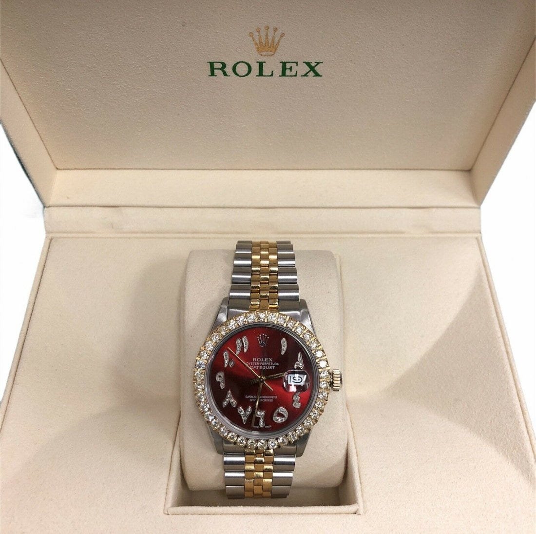 Rolex 16030 Datejust 18k Gold 36mm Red Dial Watch (1 of 12)