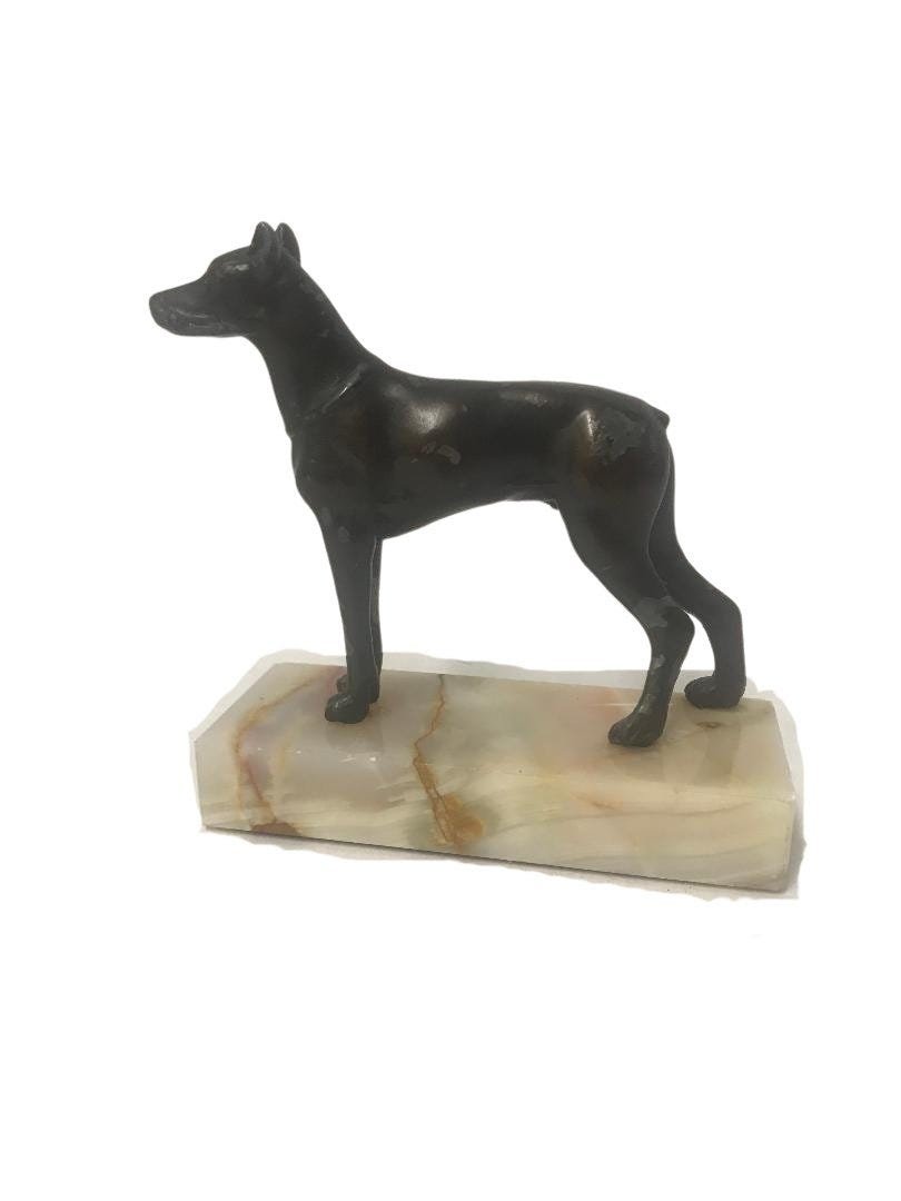 Vintage Bronze Dog Figurine Paperweight Onyx Base (1 of 5)