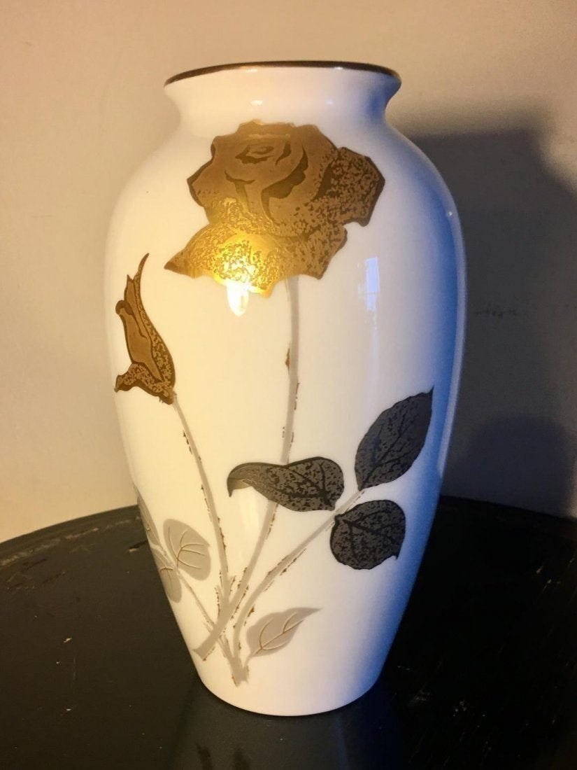 OKURA Noritake Japan Golden Rose Vase 9" high (1 of 6)