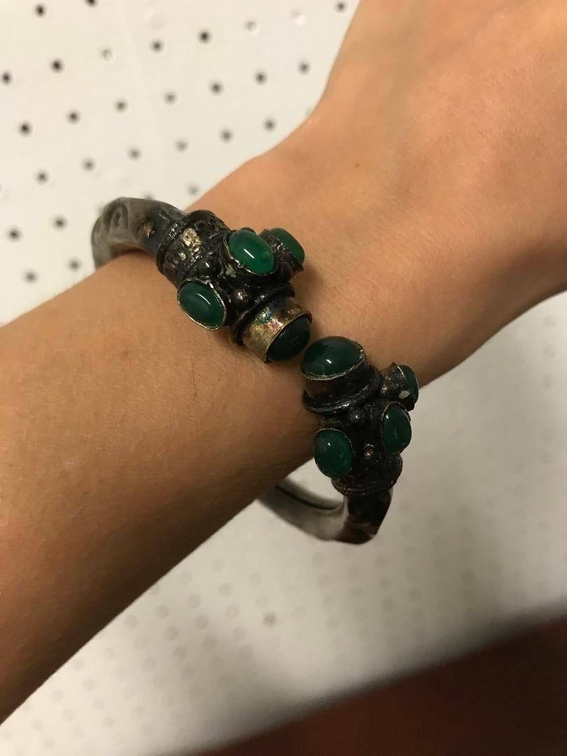 Vintage Sterling Silver Bracelet with Jade (1 of 8)