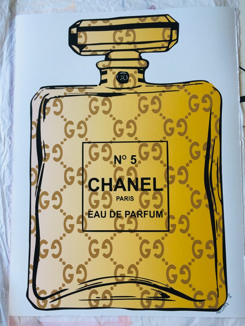 Chanel No 5 Gucci Luxury Parfum Mr Clever Art Print: 'Chanel No 5 Gucci Luxury Parfum' Limited Edition Archival Luxury Fine Art Print by Mr Clever Art. Premium Art Print, Hand deckled edge, Archival Luxury Rag fine art paper. Year 2018. Approximately 18