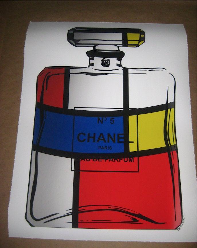 Mr Clever Art Mondrian Parfum Chanel No 5 Print: 'Mondrian Parfum Chanel No 5' Limited Edition Luxury Archival Pigment Print by Mr Clever Art. Premium Luxury Art Print, Artist hand deckled colored edges, Archival Luxury Rag fine art paper. Year 2017
