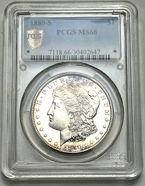 1880-S Silver Morgan Dollar Semi-Rainbow Toning PCGS MS66 (1 of 4)