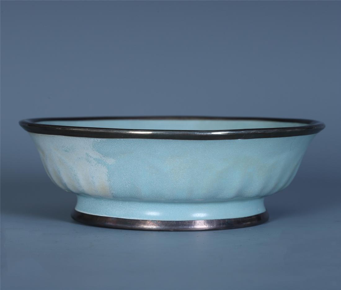 A Chinese Blue Glazed Bowl with Silver Rim (1 of 10)