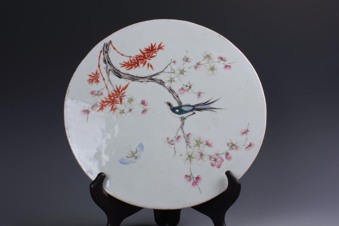 A Pastel Magpies Plum Flower Porcelain Board Painting (1 of 3)