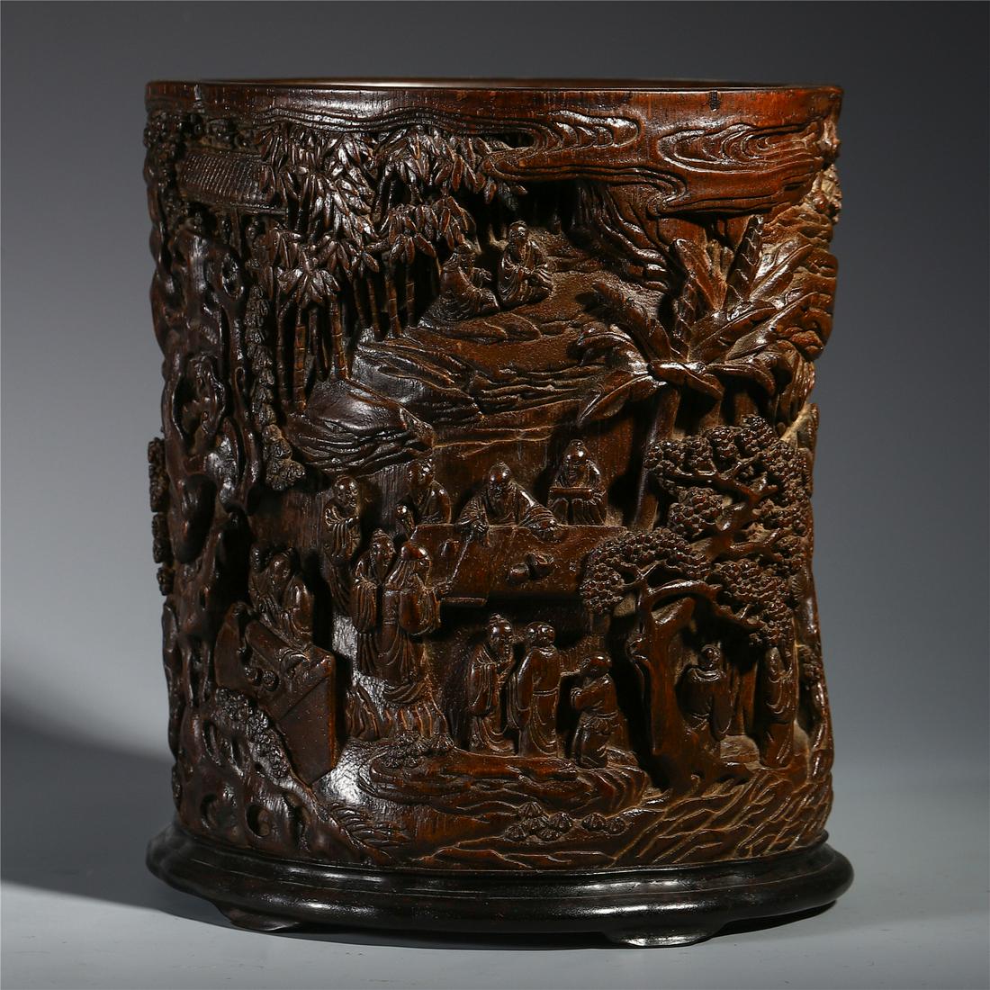 A Chinese Aloeswood Carved Brush Holder (1 of 9)