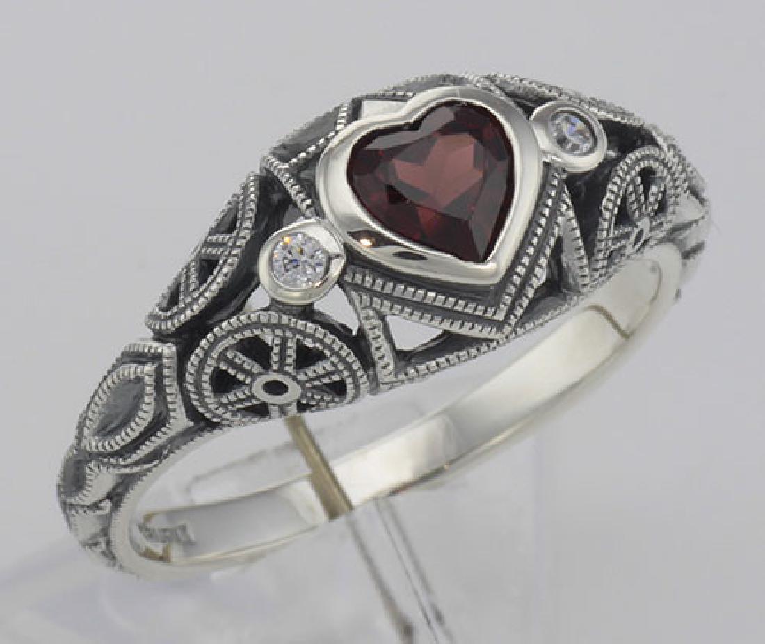 Victorian Style Heart Shaped Genuine Garnet Filigree Ri: Victorian Style Heart Shaped Genuine Garnet Filigree Ring - Sterling Silver **|**|** #FR-17-G This Victorian Style Heart Shaped Red Garnet filigree is handcrafted and finished in intricate sterling si