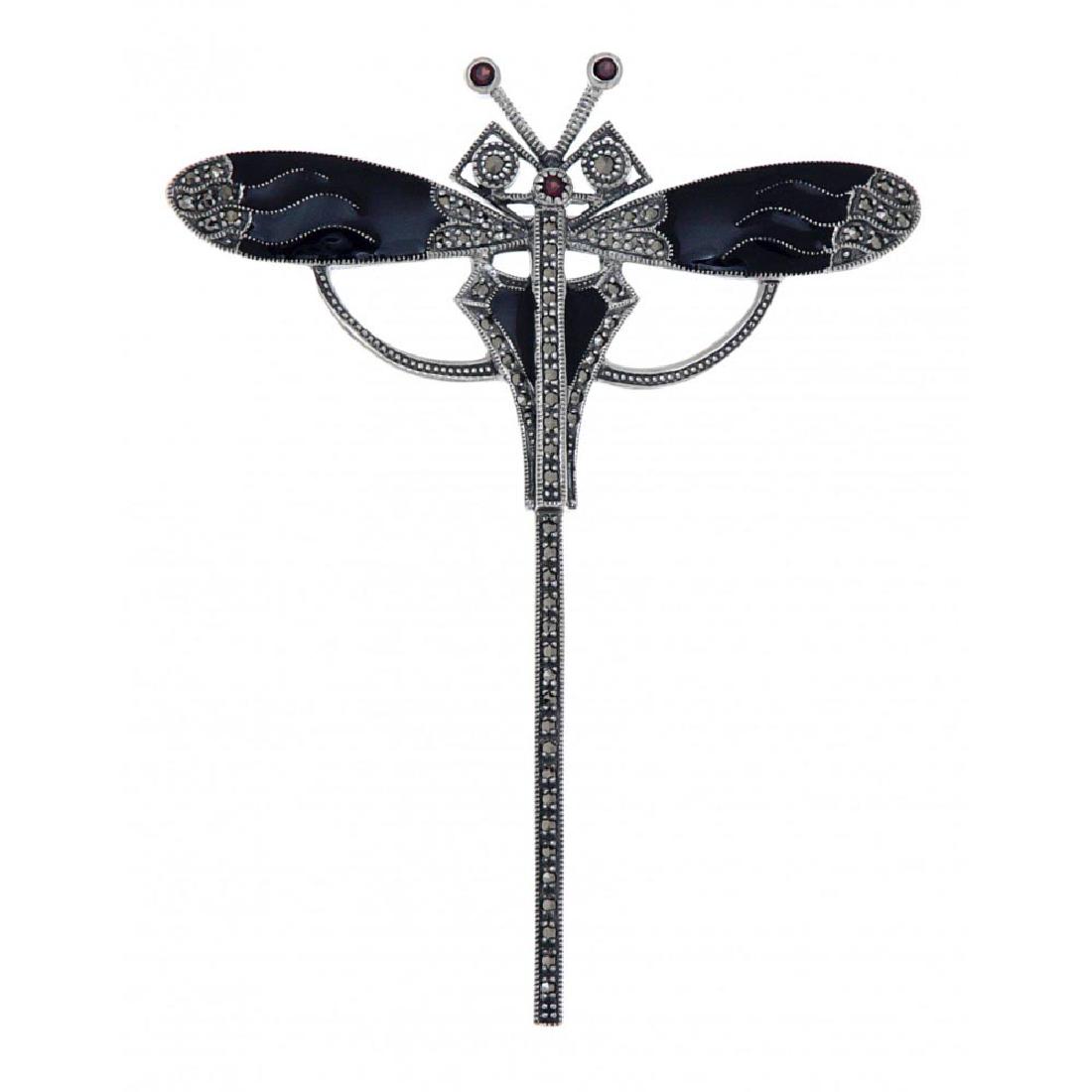 Fine Art Deco Style Marcasite Garnet Enamel Dragonfly P: Fine Art Deco Style Marcasite Garnet Enamel Dragonfly Pin - Sterling Silver **|**|** Fine Art Deco Style Marcasite Garnet Enamel Dragonfly Pin - Sterling Silver #PAPPS12509