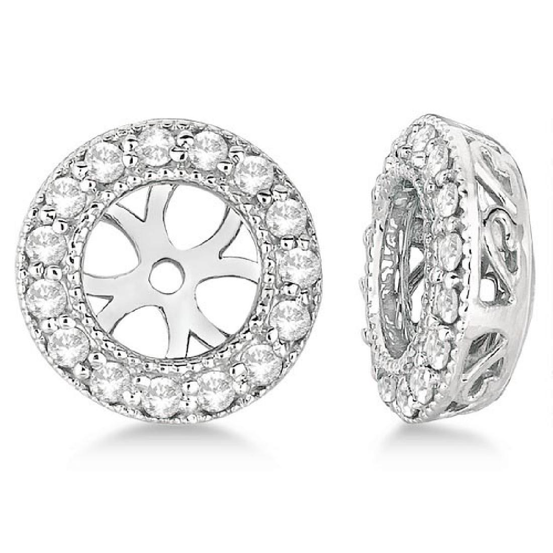 Vintage Round Cut Diamond Earring Jackets 14k White Gol: Vintage Round Cut Diamond Earring Jackets 14k White Gold (0.27ct) **|**|** CENTER STONE; Diamond CENTER STONE CLARITY; SI CENTER STONE COLOR; G-h CENTER STONE SETTING; Pave SIDE STONE CLARITY; SIDE ST