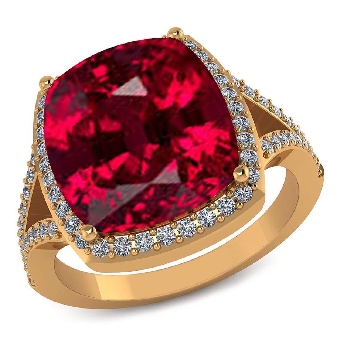 Center Stone 4.00 CTW Cushion Center Stone Clarity:SI1-: Certified 4.70 CTW Genuine Garnet And Diamond 14K Yellow Gold Ring **|**|** Center Stone 4.00 CTW Cushion Center Stone Clarity:SI1-SI2 Center Stone Color : Genuine Garnet Stone Setting ;Prong Side Sto