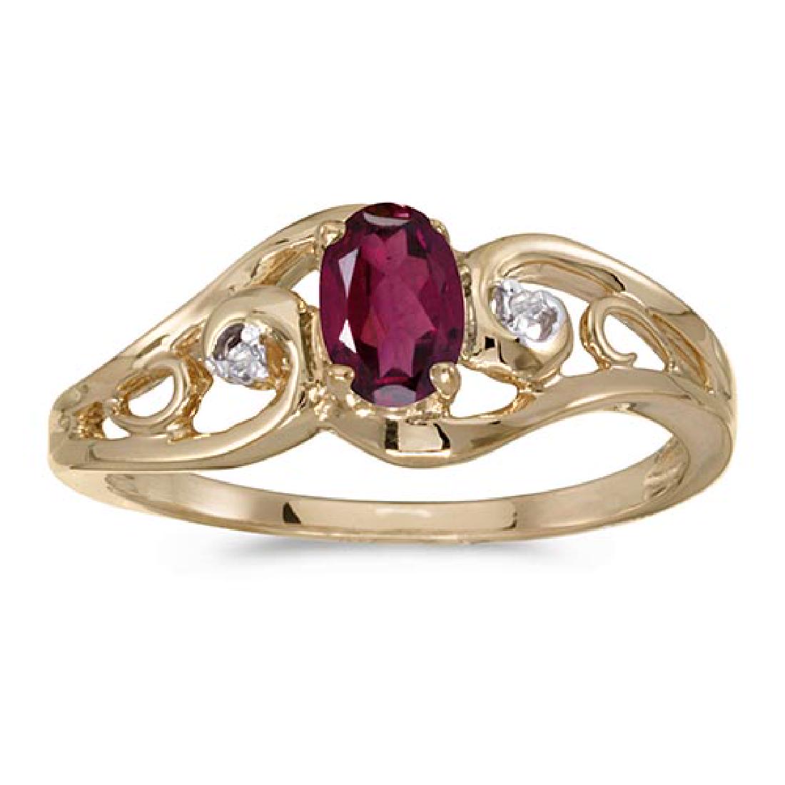 Certified 14k Yellow Gold Oval Rhodolite Garnet And Dia: Certified 14k Yellow Gold Oval Rhodolite Garnet And Diamond Ring **|**|** METAL PURITY: 14k ;METAL TYPE: Yellow gold ;GEM TYPE: rhodolite-garnet ;MAIN STONE COLOR: Red ;MAIN STONE SHAPE Oval ;STONE CL