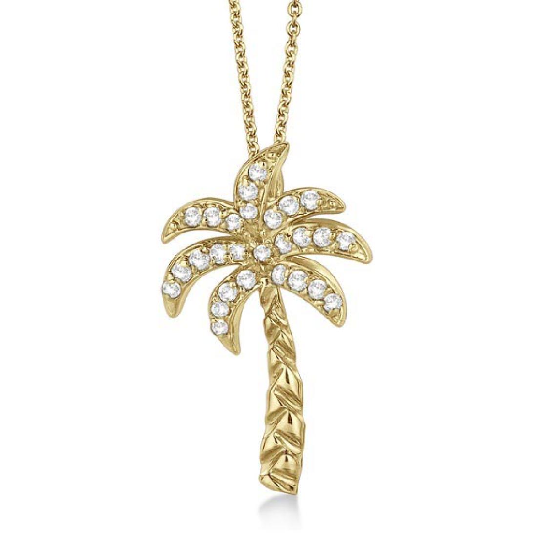 Palm Tree Shaped Diamond Pendant Necklace 14k Yellow Go: Palm Tree Shaped Diamond Pendant Necklace 14k Yellow Gold (0.25ct) **|**|** CENTER STONE; Diamond CENTER STONE CLARITY; SI CENTER STONE COLOR; G-h CENTER STONE SETTING; Pave SIDE STONE CLARITY; SIDE S