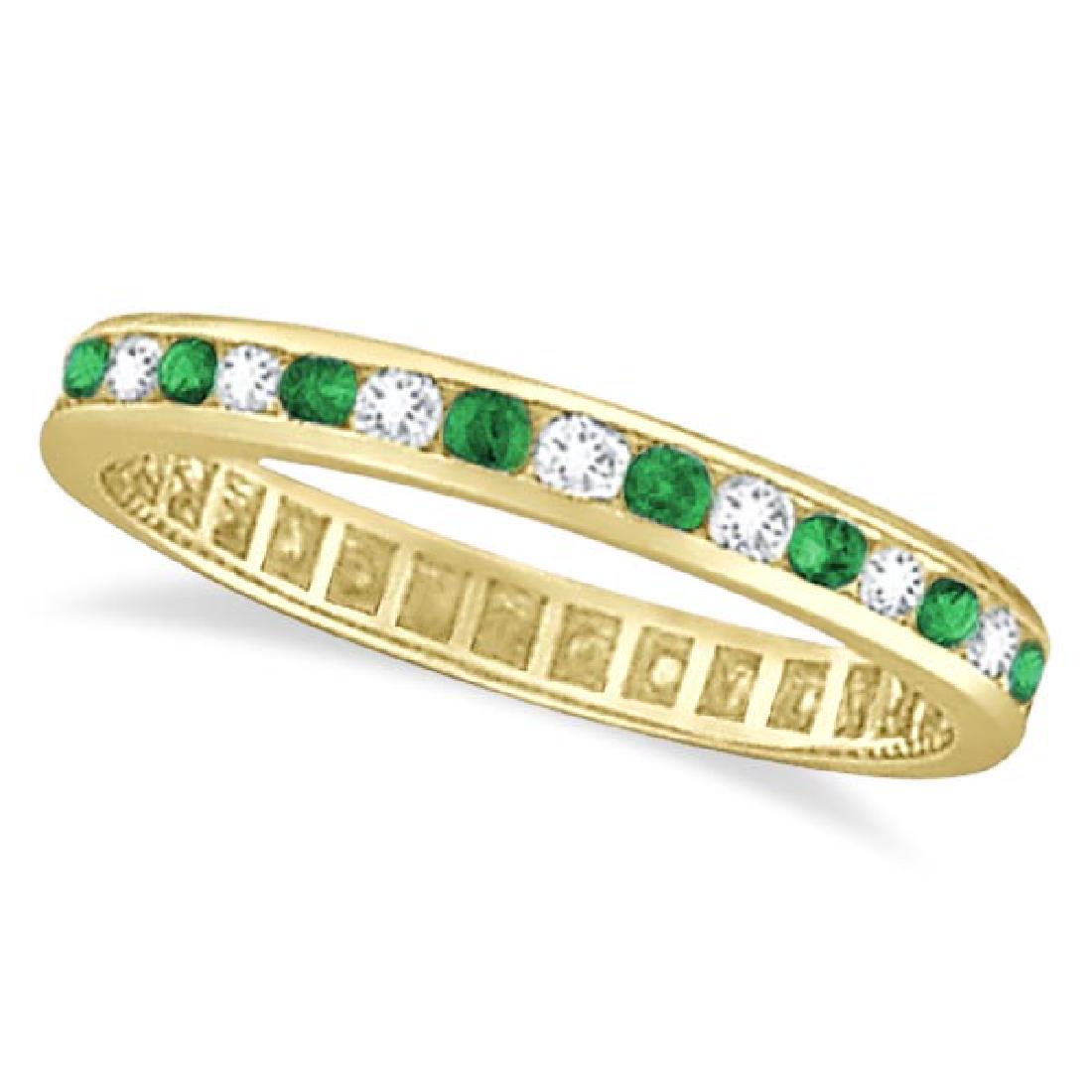 Emerald and Diamond Channel Set Eternity Ring Band 14k: Emerald and Diamond Channel Set Eternity Ring Band 14k Yellow G. (1.04ct) **|**|** CENTER STONE; Diamond CENTER STONE CLARITY; SI CENTER STONE COLOR; G-h CENTER STONE SETTING; Channel SIDE STONE CLARI
