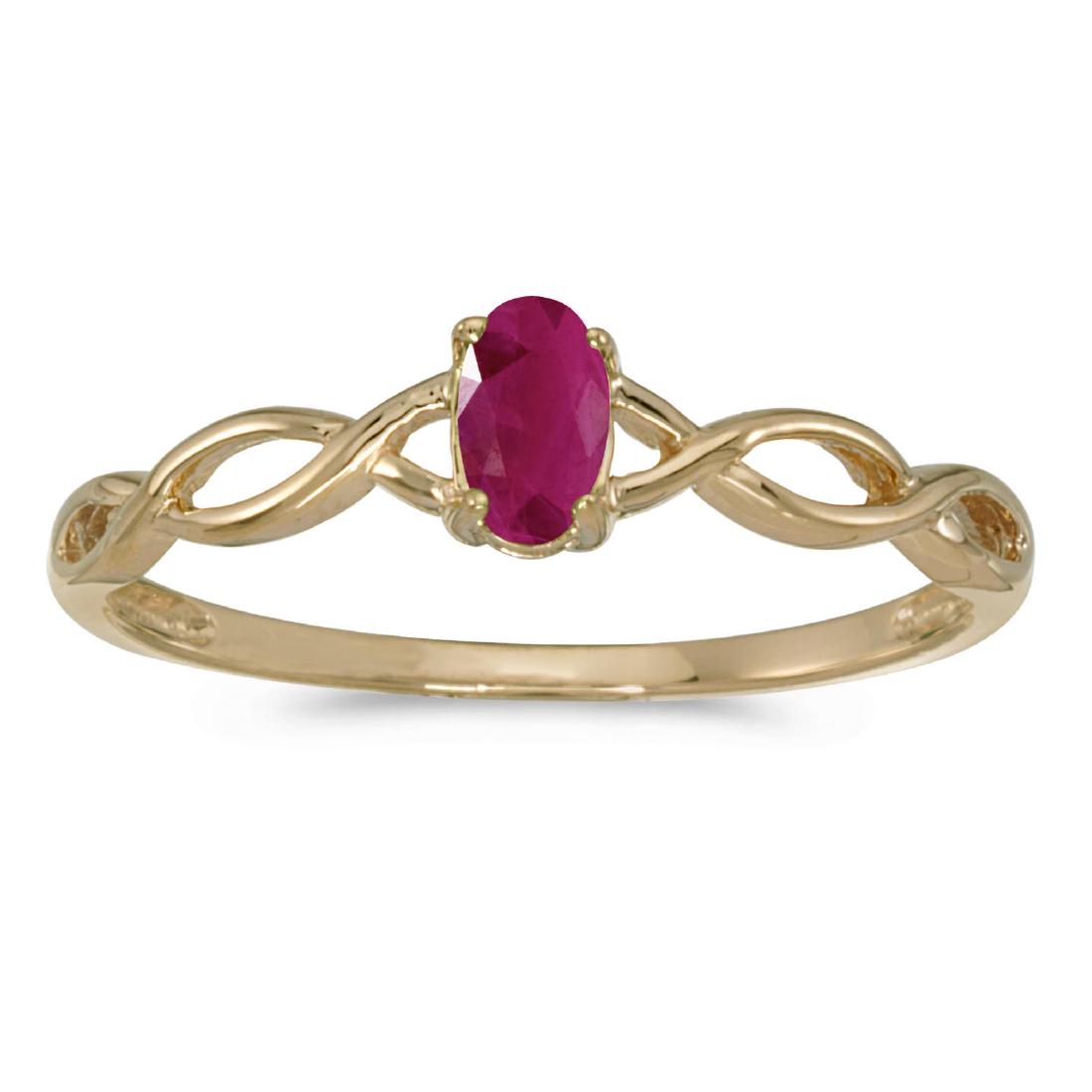 Certified 10k Yellow Gold Oval Ruby Ring 0.18 CTW: Certified 10k Yellow Gold Oval Ruby Ring 0.18 CTW **|**|** METAL PURITY: 10k ;METAL TYPE: Yellow gold ;GEM TYPE: ruby ;MAIN STONE COLOR: Red ;MAIN STONE SHAPE Oval ;STONE CLARITY: ;STONE COLOR: ;STONE