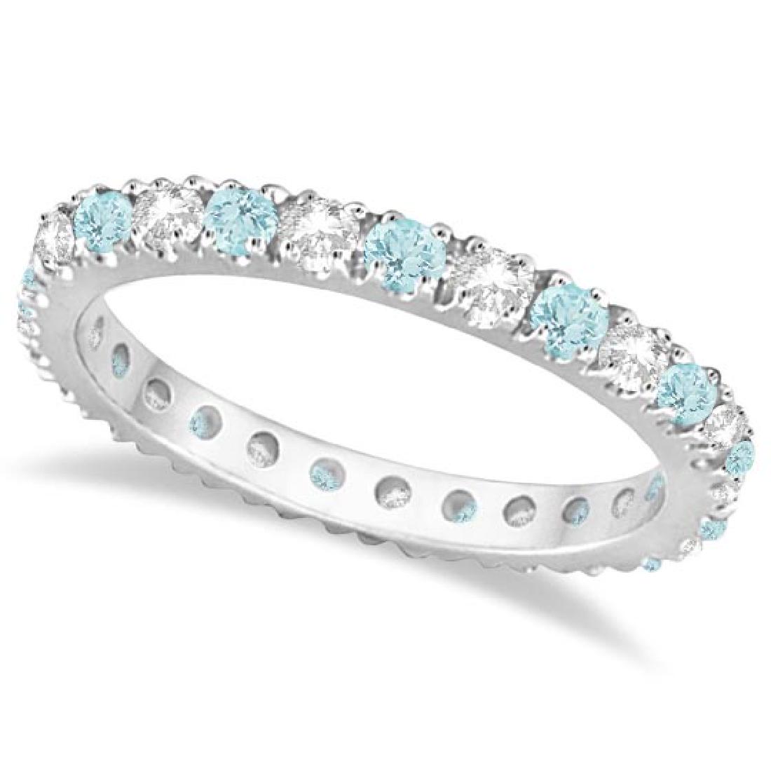 Diamond and Aquamarine Eternity Ring Stack Band 14K Whi: Diamond and Aquamarine Eternity Ring Stack Band 14K White Gold (0.51ct) **|**|** CENTER STONE; Aquamarine CENTER STONE CLARITY; CENTER STONE COLOR; Blue CENTER STONE SETTING; Prong SIDE STONE CLARITY;