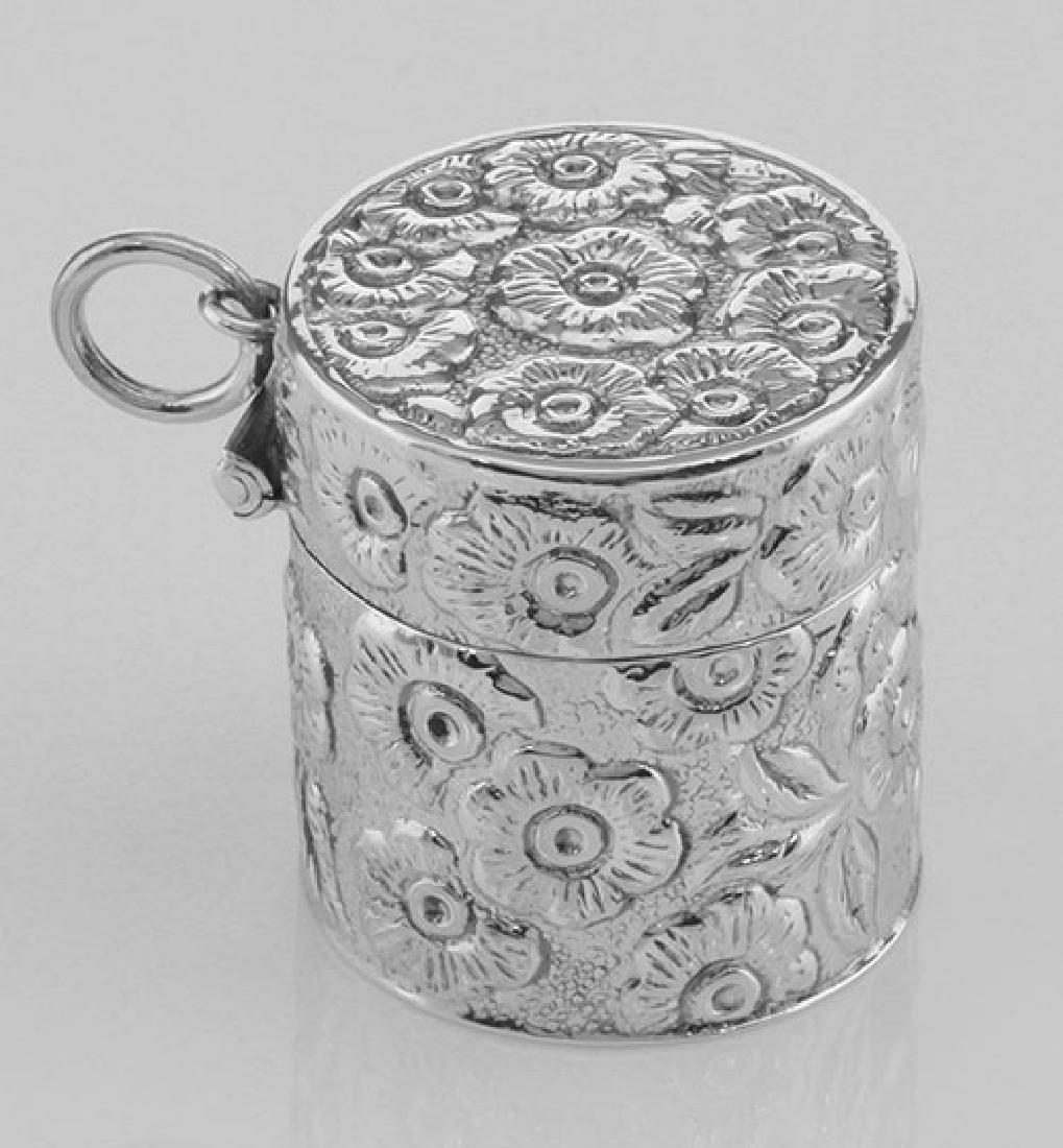Victorian Style Floral Sewing Thimble Case in Fine Ster: Victorian Style Floral Sewing Thimble Case in Fine Sterling Silver **|**|** #X-105 This Sterling Silver Vintage Style Floral Sewing Thimble Case weighs approx. 13.6 grams and measures approx. 3/4 inch