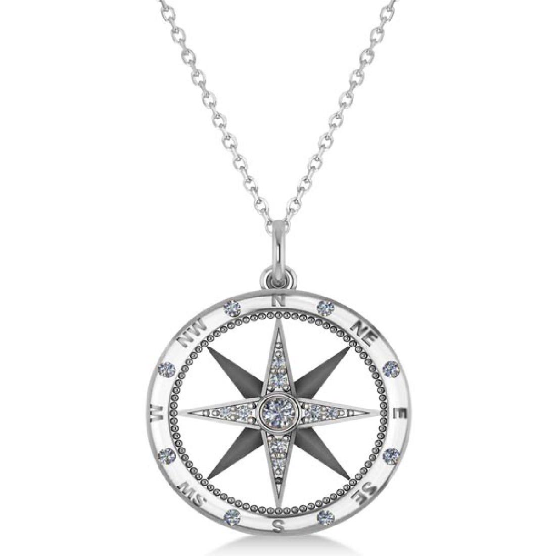 Compass Necklace Pendant Diamond Accented 14k White Gol: Compass Necklace Pendant Diamond Accented 14k White Gold (0.19ct) **|**|** CENTER STONE; Diamond CENTER STONE CLARITY; SI1-SI2 CENTER STONE COLOR; G-h CENTER STONE SETTING; Prong SIDE STONE CLARITY; S
