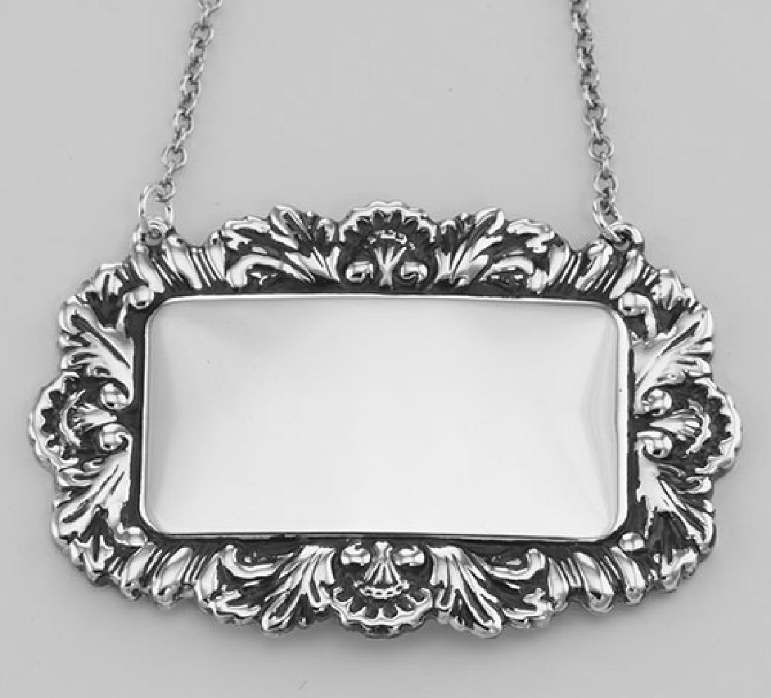Sterling Silver Blank Engravable Liquor Decanter Label: Sterling Silver Blank Engravable Liquor Decanter Label / Tag w/ Victorian Border **|**|** #LL-100 For liquor tag name engraving - we think tags look best engraved in ALL CAPS in the Century font. #PAP