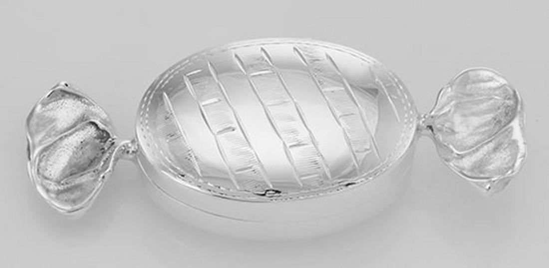 Cute Striped Candy Sterling Silver Pillbox: Cute Striped Candy Sterling Silver Pillbox **|**|** #X-9107 Cute Sterling Silver Striped Candy Pill Box /Pillbox - A clever design makes this sterling silver striped candy pillbox easy to open. This p