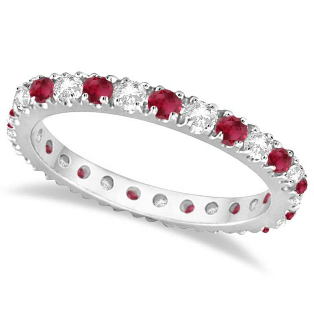 Diamond and Ruby Eternity Ring Stackable Band 14K White: Diamond and Ruby Eternity Ring Stackable Band 14K White Gold (0.51ct) **|**|** CENTER STONE; Ruby CENTER STONE CLARITY; CENTER STONE COLOR; Red CENTER STONE SETTING; Prong SIDE STONE CLARITY; SI SIDE 
