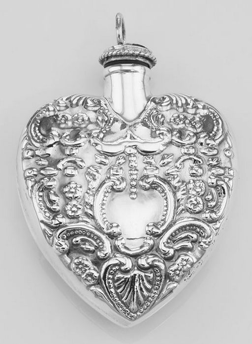 Large Antique Style Heart Perfume Bottle Pendant Ster - Silver Heart Perfume Bottle Pendant Large Antique Style Heart Perfume Bottle Pendant Ster - Silver Heart Perfume Bottle Pendant