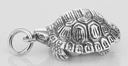 Small Turtle Sterling Silver Locket Box Pendant Tortois: Small Turtle Sterling Silver Locket Box Pendant Tortoise **|**|** #HP-9073 Jewelry : Sterling Silver Small Tortoise / Turtle Locket Box Pendant or pill box is finely detailed. This box could be used t