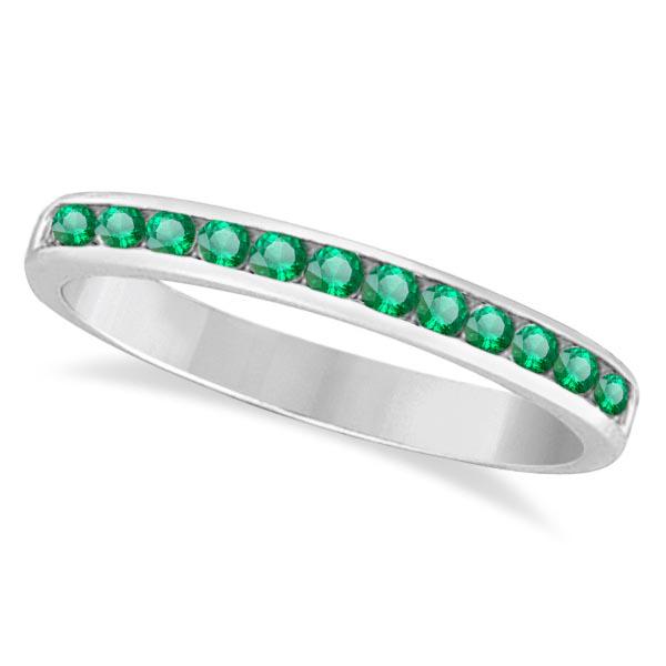 Channel-Set Emerald Band Stackable Ring 14k White Gold: Channel-Set Emerald Band Stackable Ring 14k White Gold (0.40ct) **|**|** METAL TYPE: 14k White Gold ;TOTAL CARAT WEIGHT: 0.4 ;NAME OF CENTER STONE: Emerald ;CENTER STONE SHAPE: Round ;CENTER STONE CLA