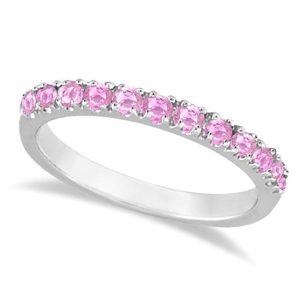 Pink Sapphire Stackable Band Ring Guard in 14k White Go: Pink Sapphire Stackable Band Ring Guard in 14k White Gold (0.38ct) **|**|** METAL TYPE: 14k White Gold ;TOTAL CARAT WEIGHT: 0.38 ;NAME OF CENTER STONE: Sapphire ;CENTER STONE SHAPE: Round ;CENTER STON