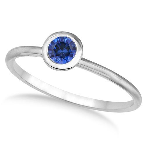 Blue Sapphire Bezel-Set Solitaire Ring in 14k White Gol: Blue Sapphire Bezel-Set Solitaire Ring in 14k White Gold (0.50ct) **|**|** METAL TYPE: 14k White Gold ;TOTAL CARAT WEIGHT: 0.5 ;NAME OF CENTER STONE: Sapphire ;CENTER STONE SHAPE: Round ;CENTER STONE 