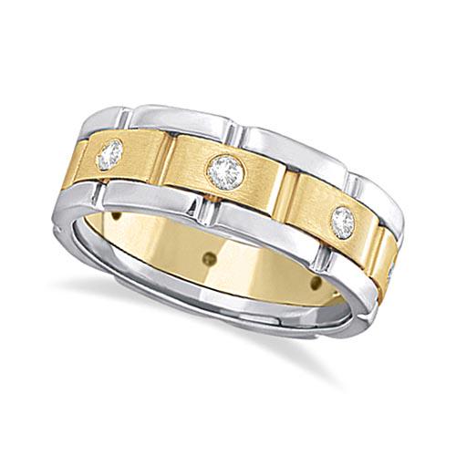 Mens Wide Band Diamond Eternity Wedding Ring 18kt Two-T: Mens Wide Band Diamond Eternity Wedding Ring 18kt Two-Tone Gold (0.40ct) **|**|** CENTER STONE; Diamond CENTER STONE CLARITY; VS2 CENTER STONE COLOR; G-h CENTER STONE SETTING; Burnish SIDE STONE CLARI