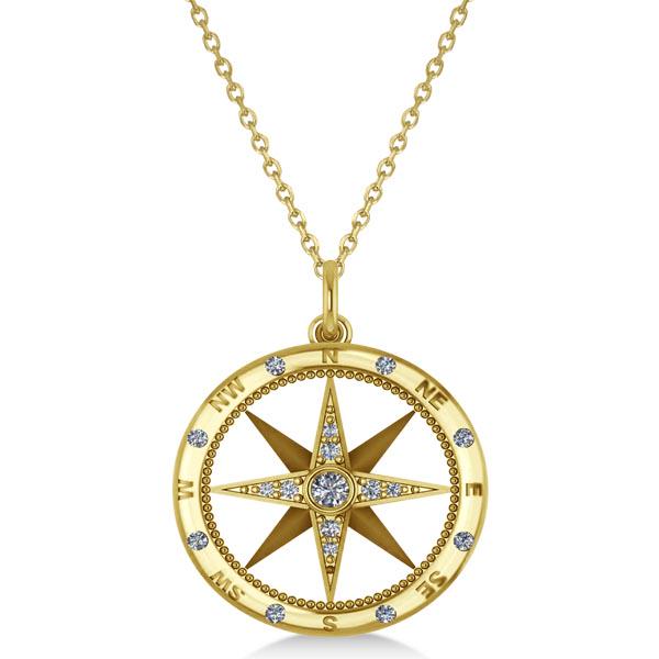 Compass Necklace Pendant Diamond Accented 14k Yellow Go: Compass Necklace Pendant Diamond Accented 14k Yellow Gold (0.19ct) **|**|** CENTER STONE; Diamond CENTER STONE CLARITY; SI1-SI2 CENTER STONE COLOR; G-h CENTER STONE SETTING; Prong SIDE STONE CLARITY; 