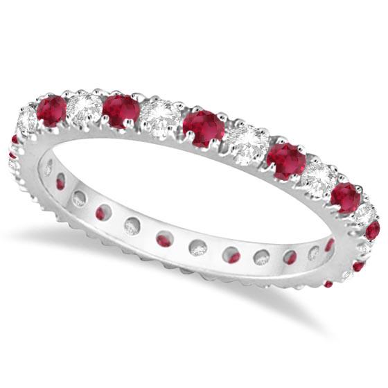 Diamond and Ruby Eternity Ring Stackable Band 14K White: Diamond and Ruby Eternity Ring Stackable Band 14K White Gold (0.51ct) **|**|** CENTER STONE; Ruby CENTER STONE CLARITY; CENTER STONE COLOR; Red CENTER STONE SETTING; Prong SIDE STONE CLARITY; SI SIDE 