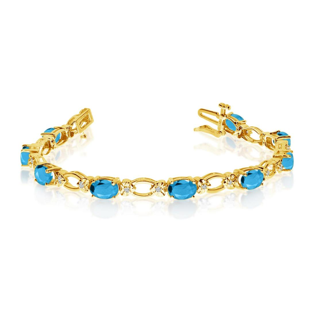 Certified 14k Yellow Gold Natural Blue-Topaz And Diamon: Certified 14k Yellow Gold Natural Blue-Topaz And Diamond Tennis Bracelet 4.92 CTW **|**|** METAL PURITY: 14k ;METAL TYPE: Yellow gold ;GEM TYPE: blue-topaz ;MAIN STONE COLOR: ;MAIN STONE SHAPE Oval ;S