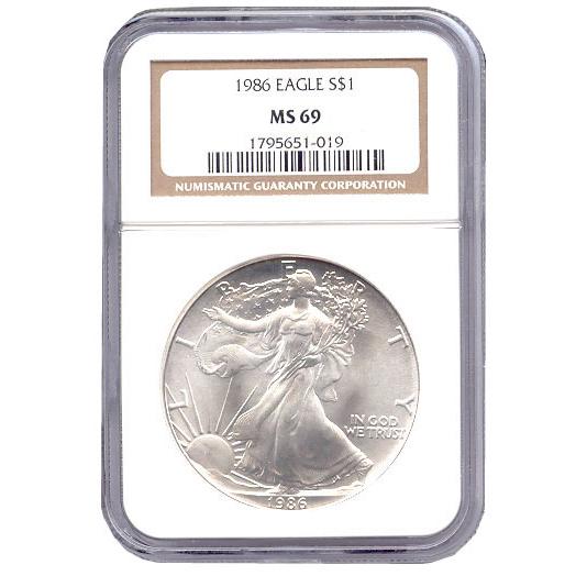 Certified Uncirculated Silver Eagle 1986 MS69: Certified Uncirculated Silver Eagle 1986 MS69 **|**|** Certified Uncirculated Silver Eagle 1986 MS69 #PAPPS49435