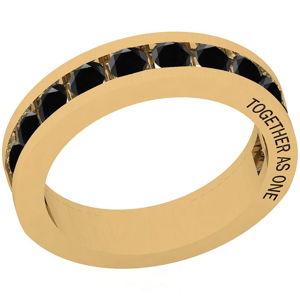 Certified 1.10 Ctw Treated Fancy Black Diamond SI1/SI2: Certified 1.10 Ctw Treated Fancy Black Diamond SI1/SI2 Valentine Style Propose Engraved Band Ring 14K Yellow Gold **|**|** Color Stone Approx Weight: 1.10 Ctw (11 Pcs Round) Center Stone Color: Treate