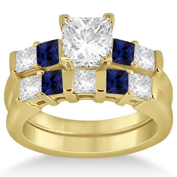 5 Stone Diamond and Blue Sapphire Bridal Set 18k Yellow: 5 Stone Diamond and Blue Sapphire Bridal Set 18k Yellow Gold 1.12ct **|**|** CENTER STONE; Diamond .60 CTS.Blue Sapphire CENTER STONE CLARITY; VS1-SI2#Eye Clean CENTER STONE COLOR; G-hBlue CENTER STON