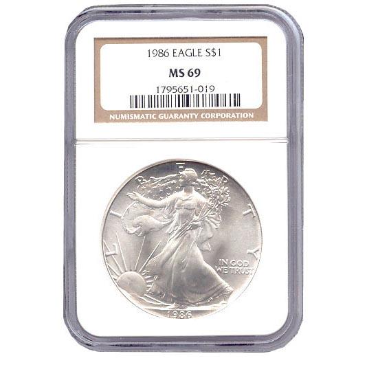 Certified Uncirculated Silver Eagle 1986 MS69: Certified Uncirculated Silver Eagle 1986 MS69 **|**|** Certified Uncirculated Silver Eagle 1986 MS69 #PAPPS84336
