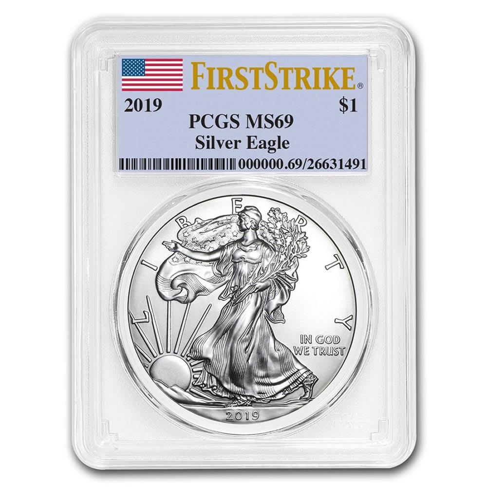 Certified Uncirculated Silver Eagle 2019 MS69 PCGS Firs: Certified Uncirculated Silver Eagle 2019 MS69 PCGS First Strike **|**|** Certified Uncirculated Silver Eagle 2019 MS69 PCGS First Strike #PAPPS84527