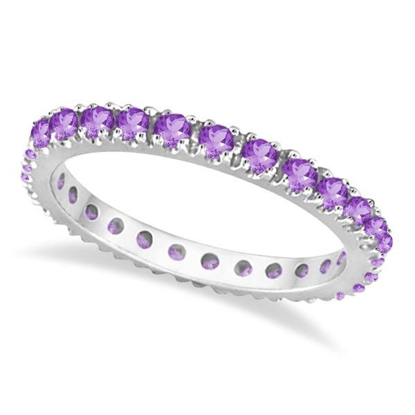 Amethyst Eternity Stackable Ring Band 14K White Gold (0: Amethyst Eternity Stackable Ring Band 14K White Gold (0.75ct) **|**|** CENTER STONE; Amethyst CENTER STONE CLARITY; CENTER STONE COLOR; CENTER STONE SETTING; Prong SIDE STONE CLARITY; SIDE STONE COLOR