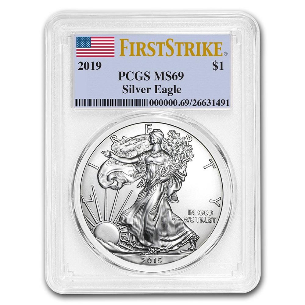 Certified Uncirculated Silver Eagle 2019 MS69 PCGS Firs: Certified Uncirculated Silver Eagle 2019 MS69 PCGS First Strike **|**|** Certified Uncirculated Silver Eagle 2019 MS69 PCGS First Strike #PAPPS49399